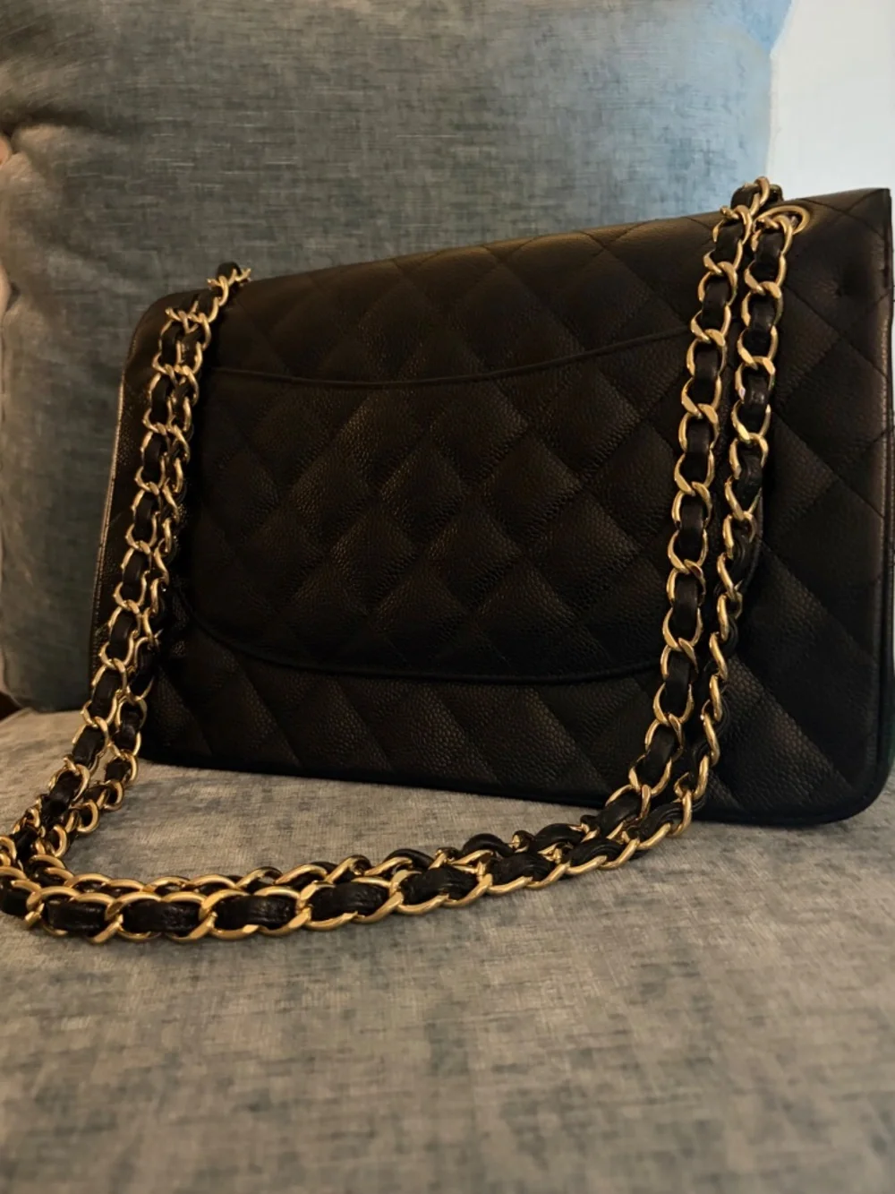 Chanel classic jumbo double flap black caviar handbag